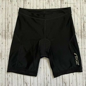 ZXU Shorts Men's Large Black Blue Cycling Pad Drawstring Pockets Polyester Blend